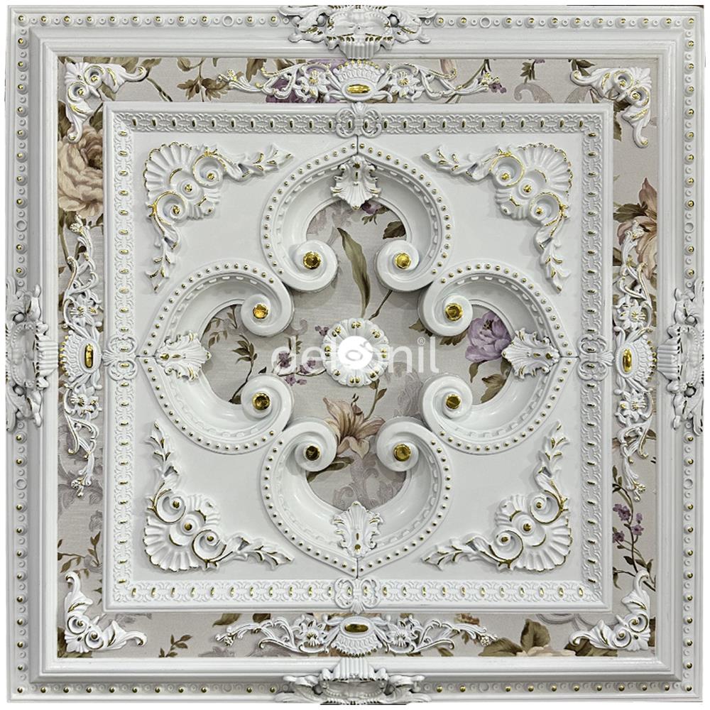 بحرة أسقف مربع ذهبي أبيض مزخرف 90 سم