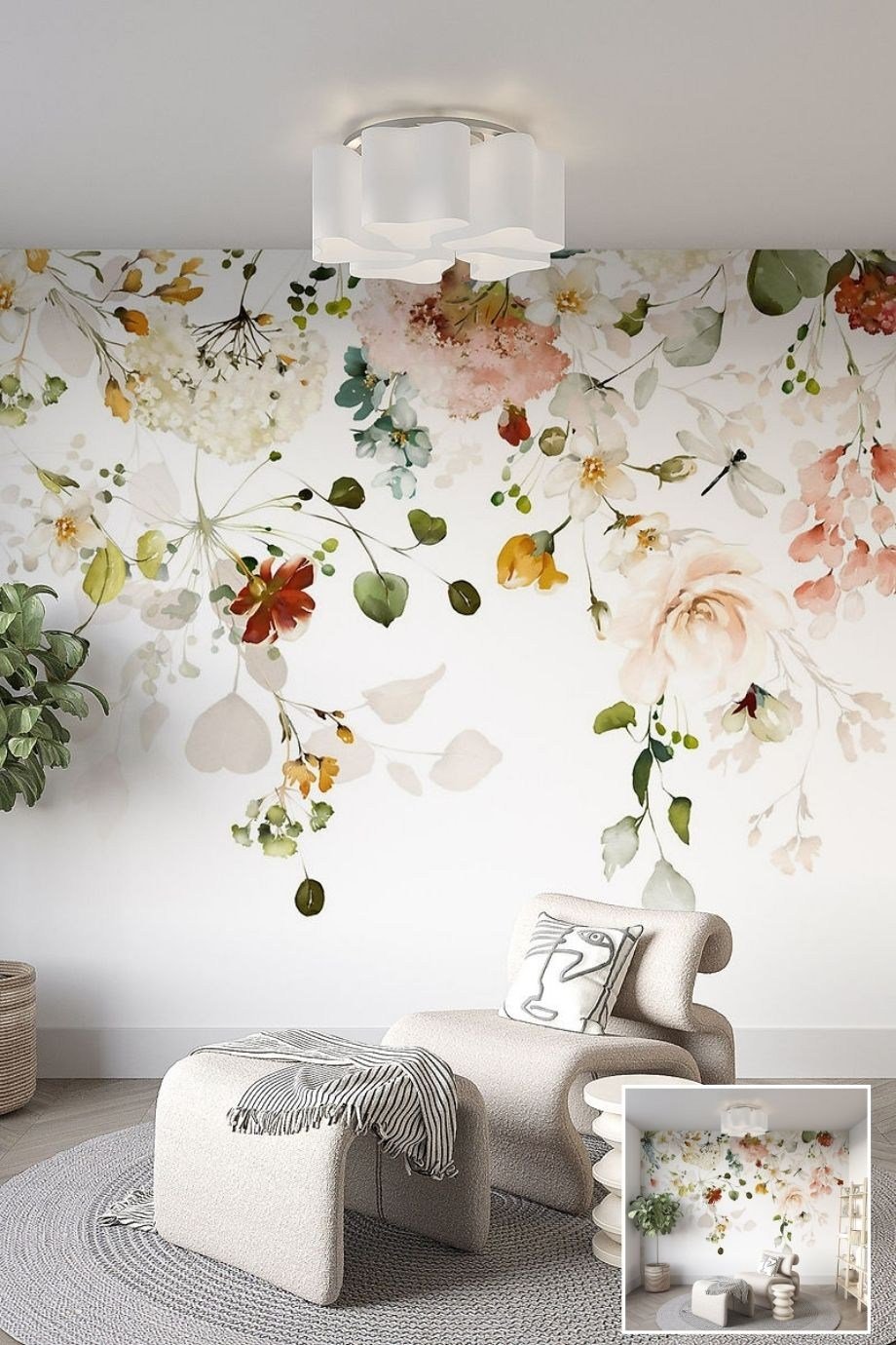 Floral Patterned Textile Based Personalized Print Wallpaper