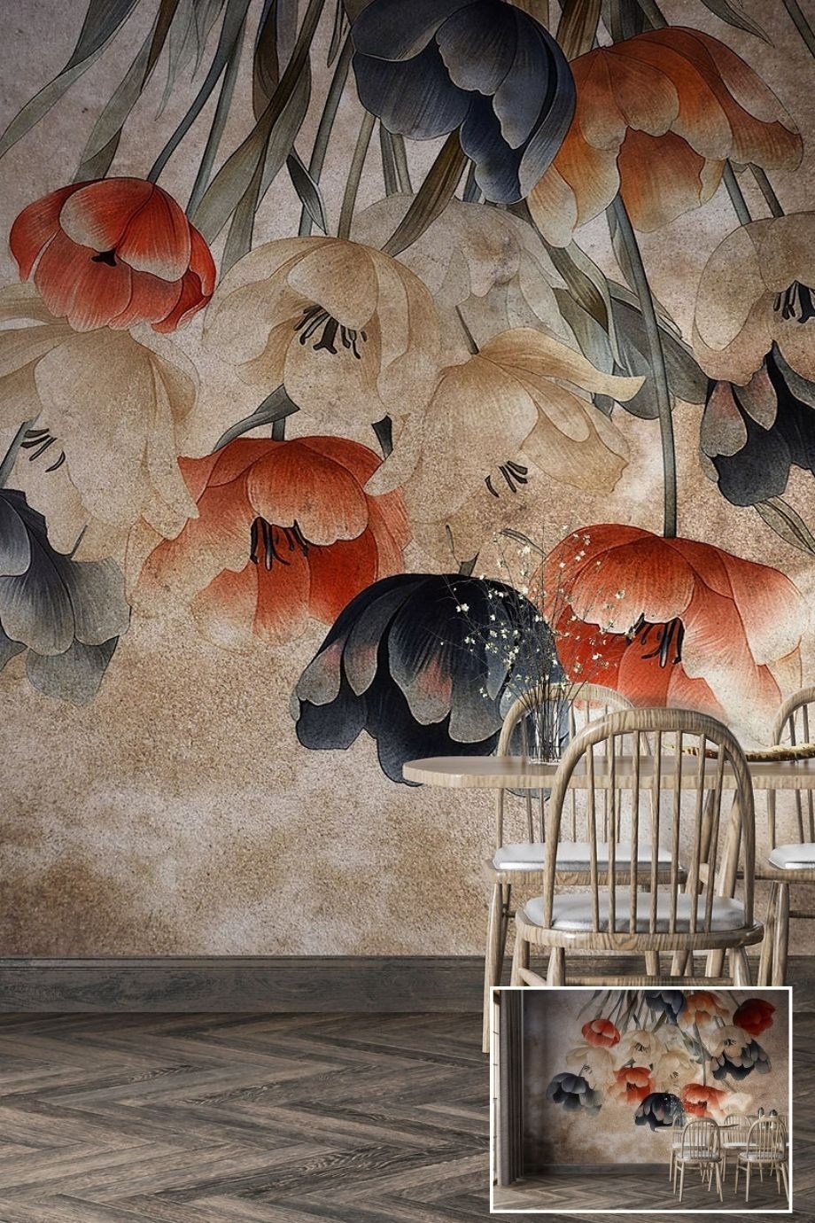 Floral Patterned Textile Based Personalized Print Wallpaper