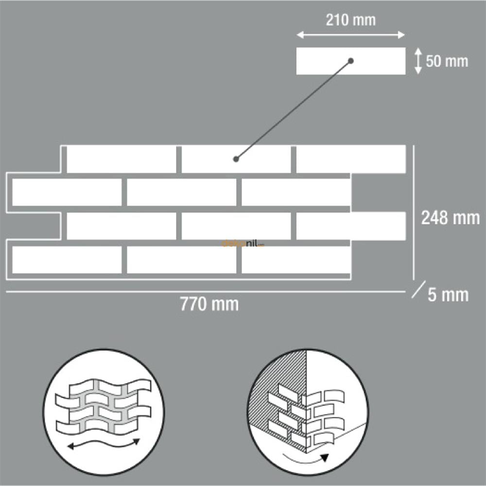 Dekonil Tuğla Duvar Paneli Beyaz 25*77 cm
