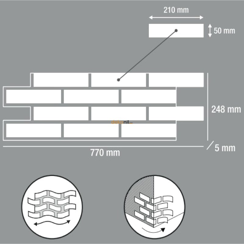 Dekonil Tuğla Duvar Paneli Beyaz Gri 25*77 cm