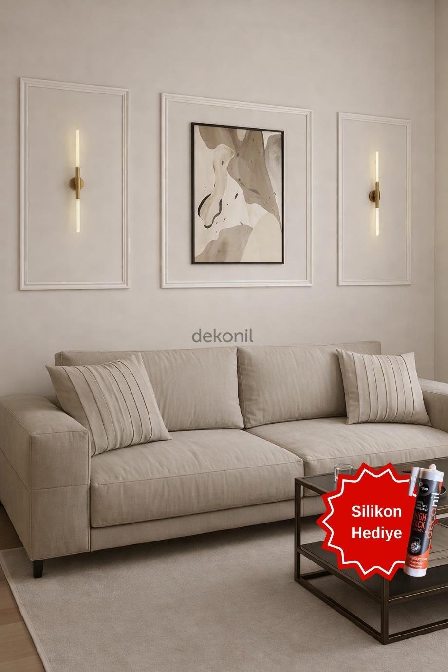 Destan 4 cm Boyanabilir Hazır Kesilmiş Duvar Çıtası Paketi 3'lü (Silikon Hediyeli) (120*70 cm)