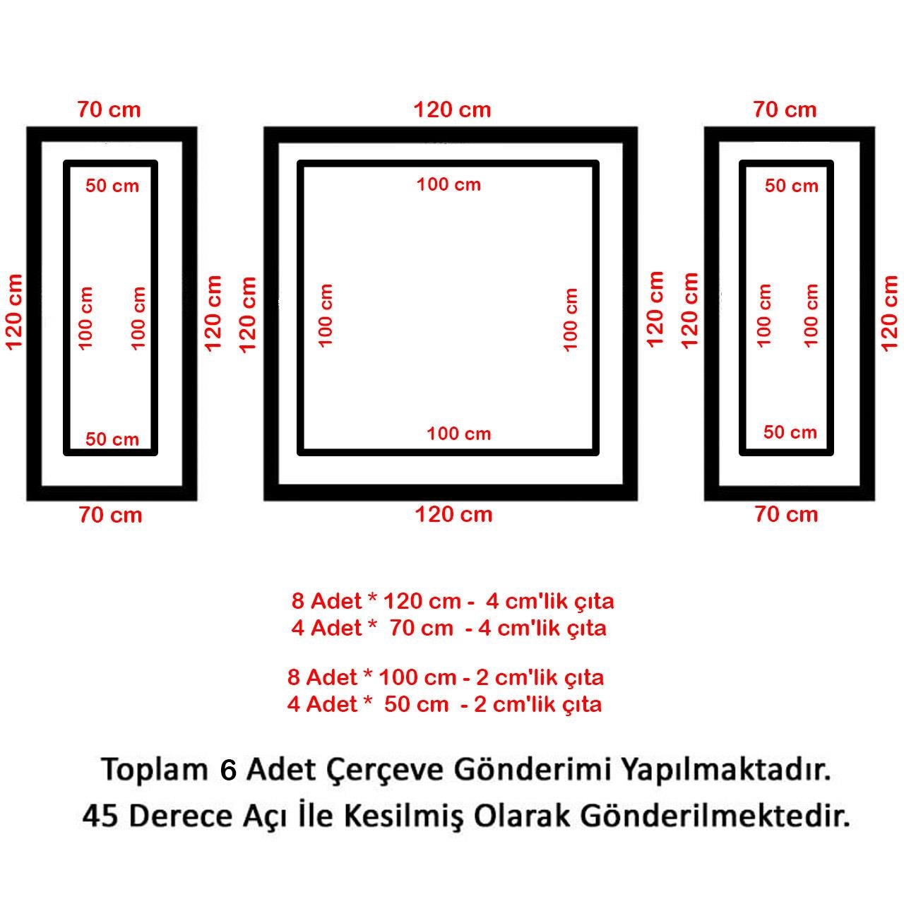Destan 4cm ve 2 cm Boyanabilir Hazır Kesilmiş Duvar Çıtası Paketi 3'lü (120cm*50cm)