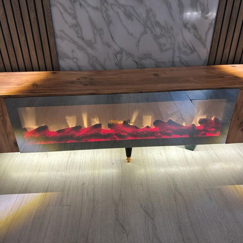 Elektrikli Dekoratif Yapay Şömine Haznesi Ses Efektli 100x35 cm
