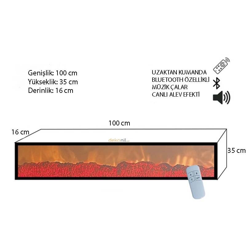 Elektrikli Dekoratif Yapay Şömine Haznesi Ses Efektli 100x35 cm