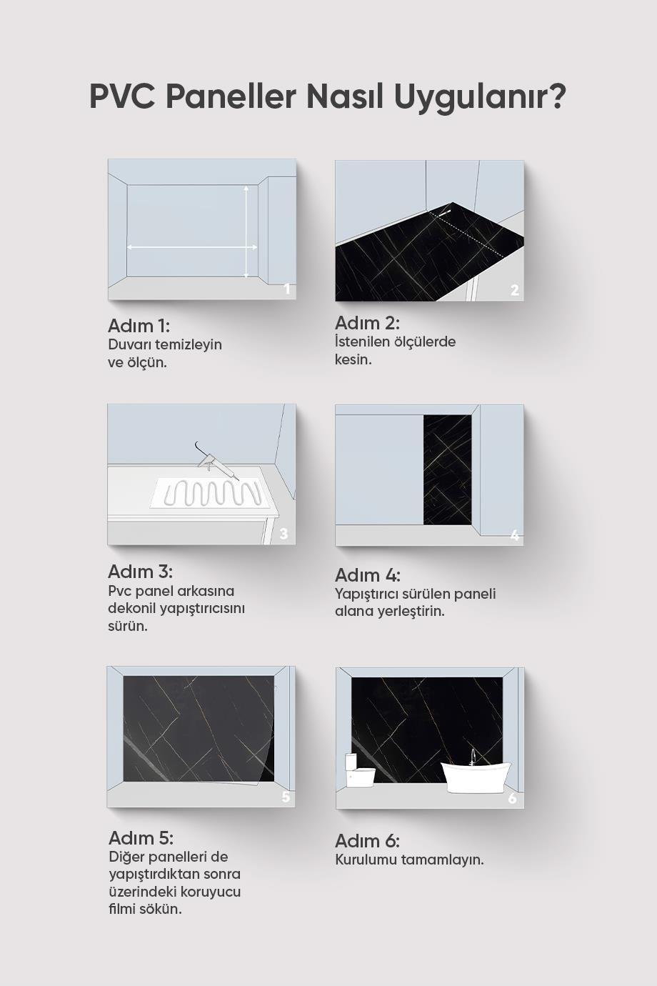 Emboss Grey Dokulu Mermer Desenli Pvc Duvar Paneli 122*244cm