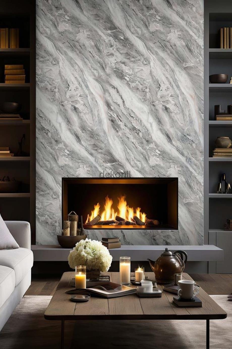 Grey White Marble Pattern PVC Wall Panel 122*244cm