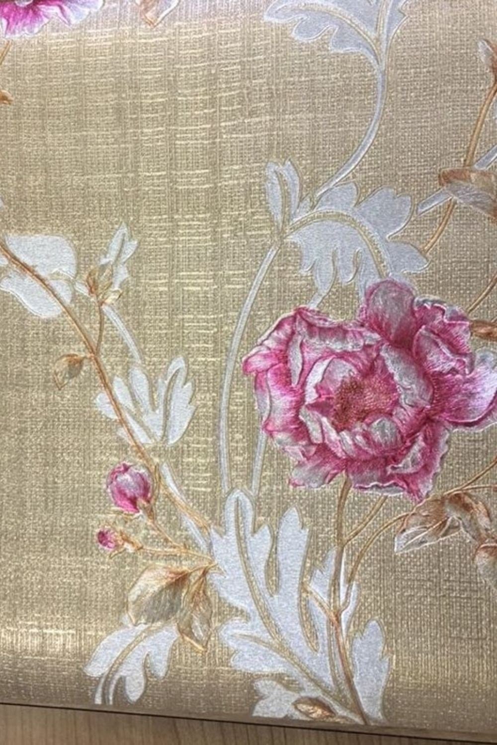 Silver Flower Patterned Wallpaper D-900361
