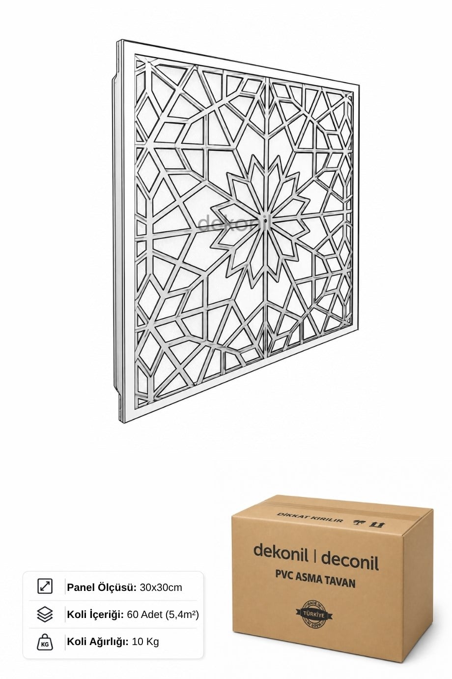 Güneş Clip-in (Klipin) PVC Asma Tavan Kaplama Paneli 30*30 cm