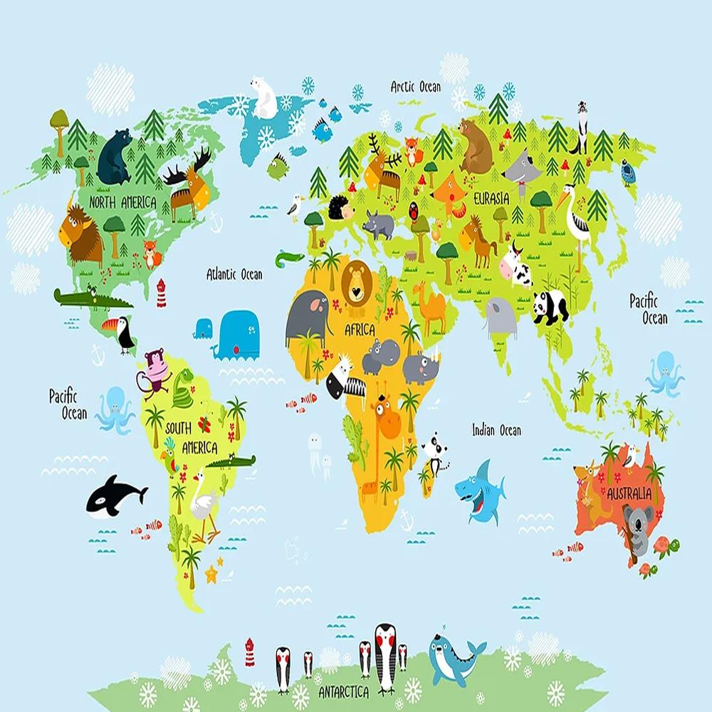 Harita Desenli Tekstil Tabanlı Kişiye Özel Baskı Duvar Kağıdı