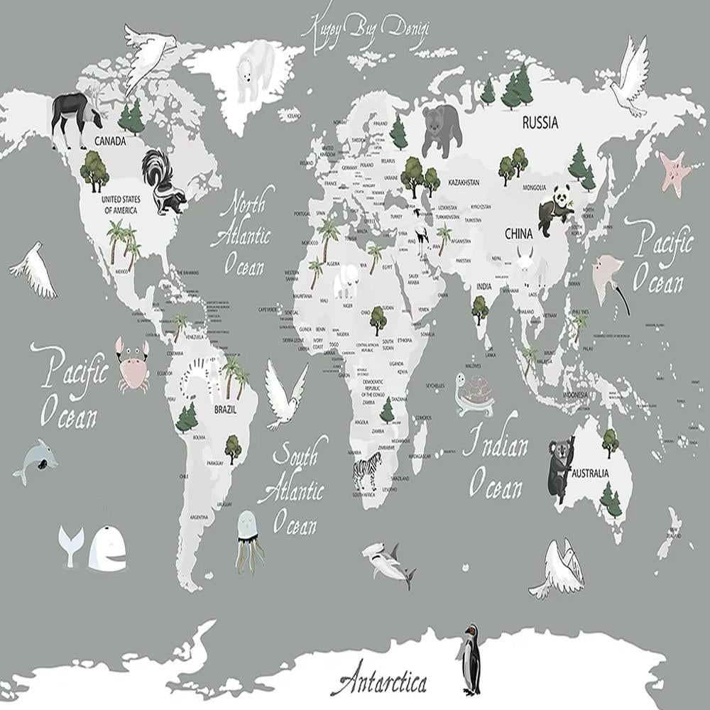 Harita Desenli Tekstil Tabanlı Kişiye Özel Baskı Duvar Kağıdı