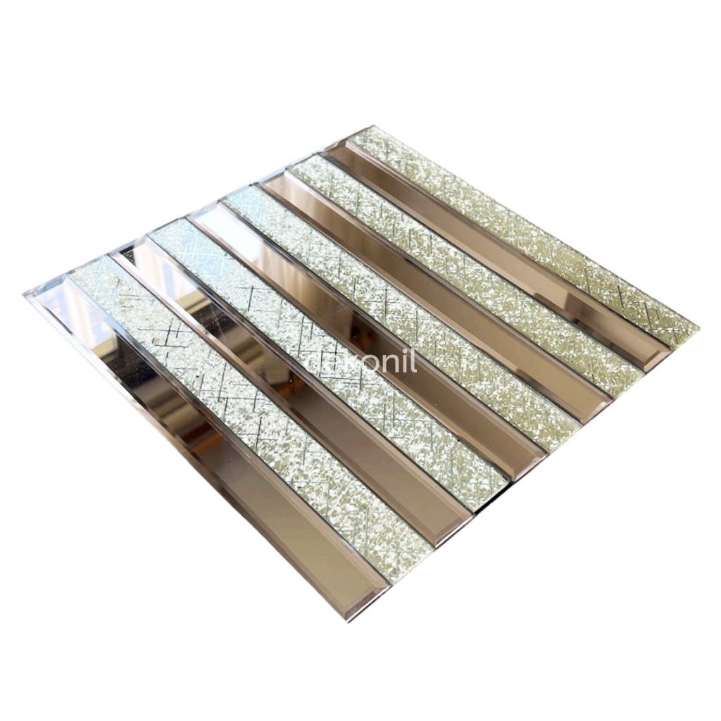 Kendinden Yapışkanlı Karo Ayna Çizgili Silver Gümüş 30*30 cm