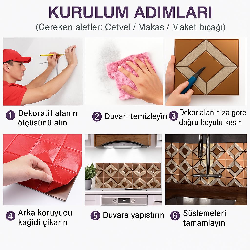 Kendinden Yapışkanlı Karo Ayna Çizgili Silver Gümüş 30*30 cm