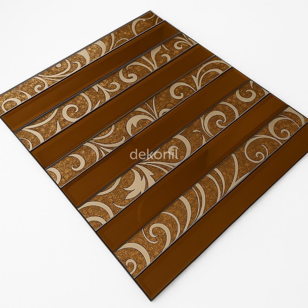 Kendinden Yapışkanlı Karo Ayna Çizgili Bronz Kahve 30*30 cm