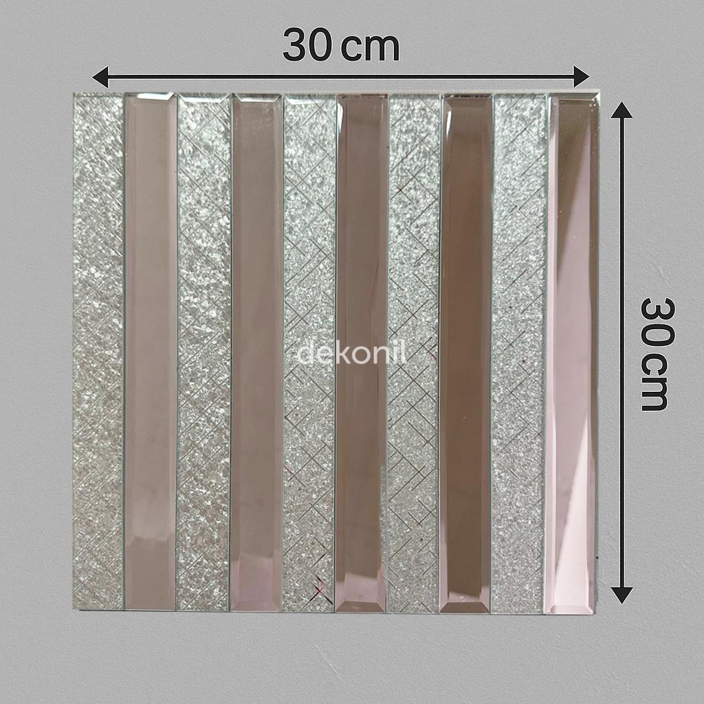 Kendinden Yapışkanlı Karo Ayna Çizgili Silver Gümüş 30*30 cm