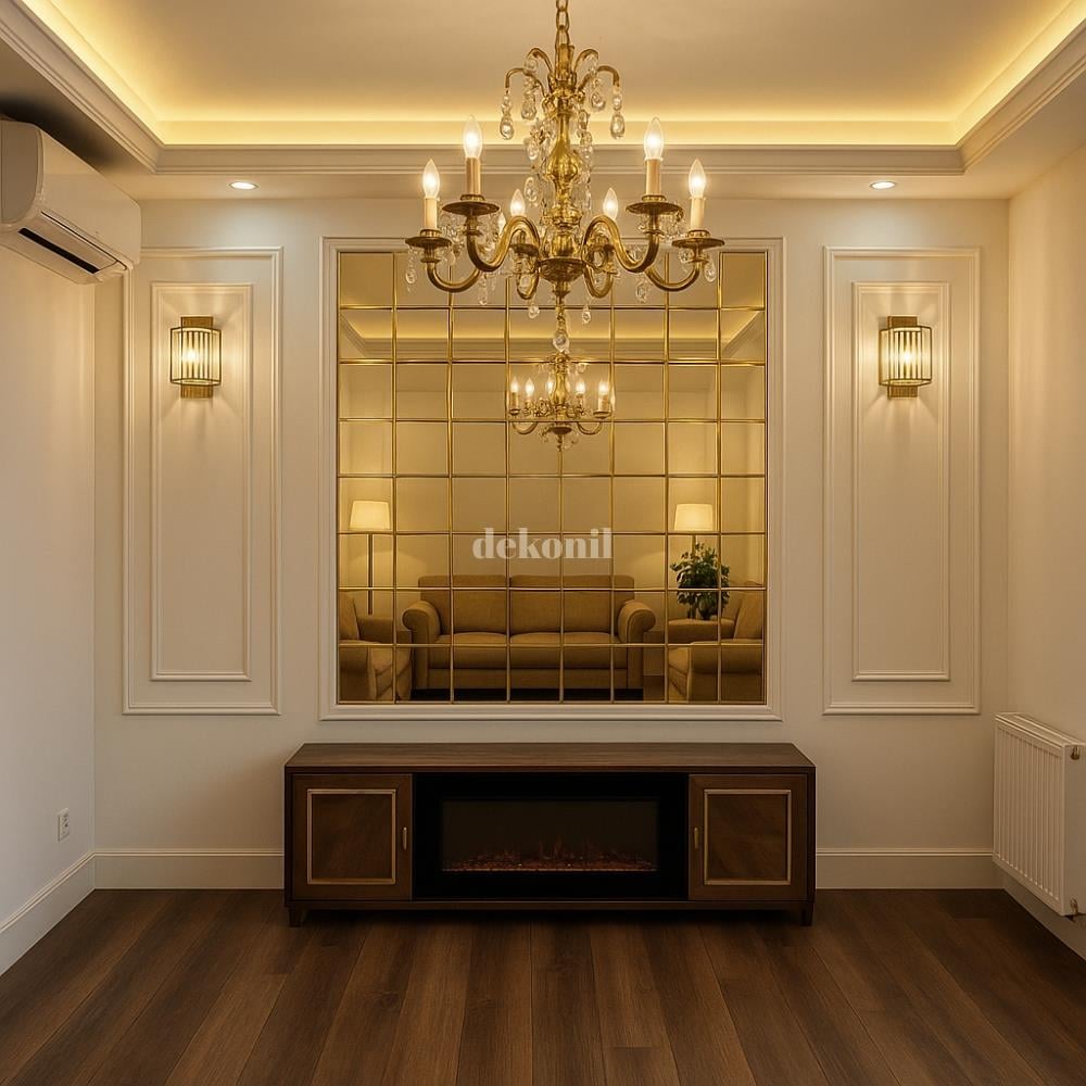 Kendinden Yapışkanlı Karo Ayna İnce Kare Gold 30*30 cm