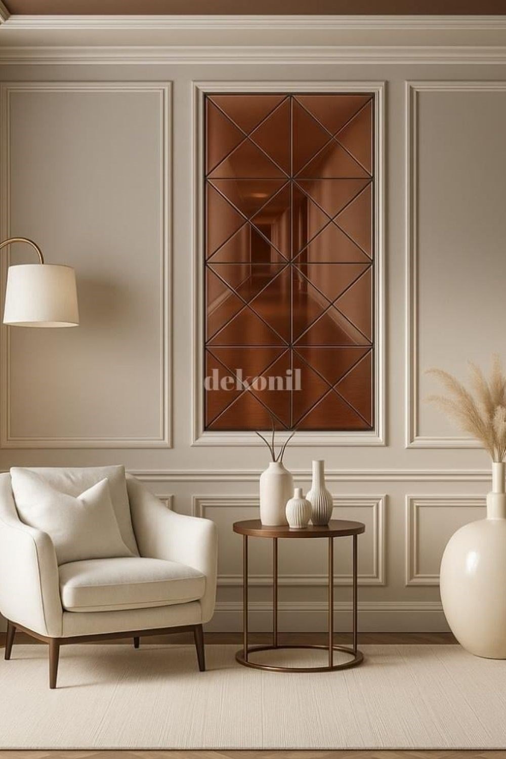 Kendinden Yapışkanlı Mozaik Karo Ayna Yarım Baklava Bronz  30*30 cm