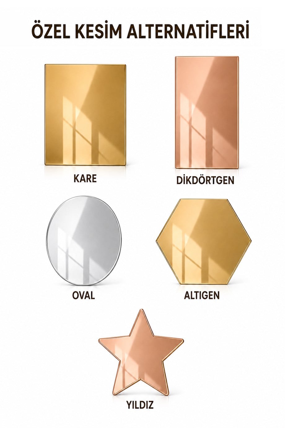 Kendinden Yapışkanlı Pleksi Ayna 120x240 cm  – Özel Kesim | Gold, Rose Gold, Gümüş