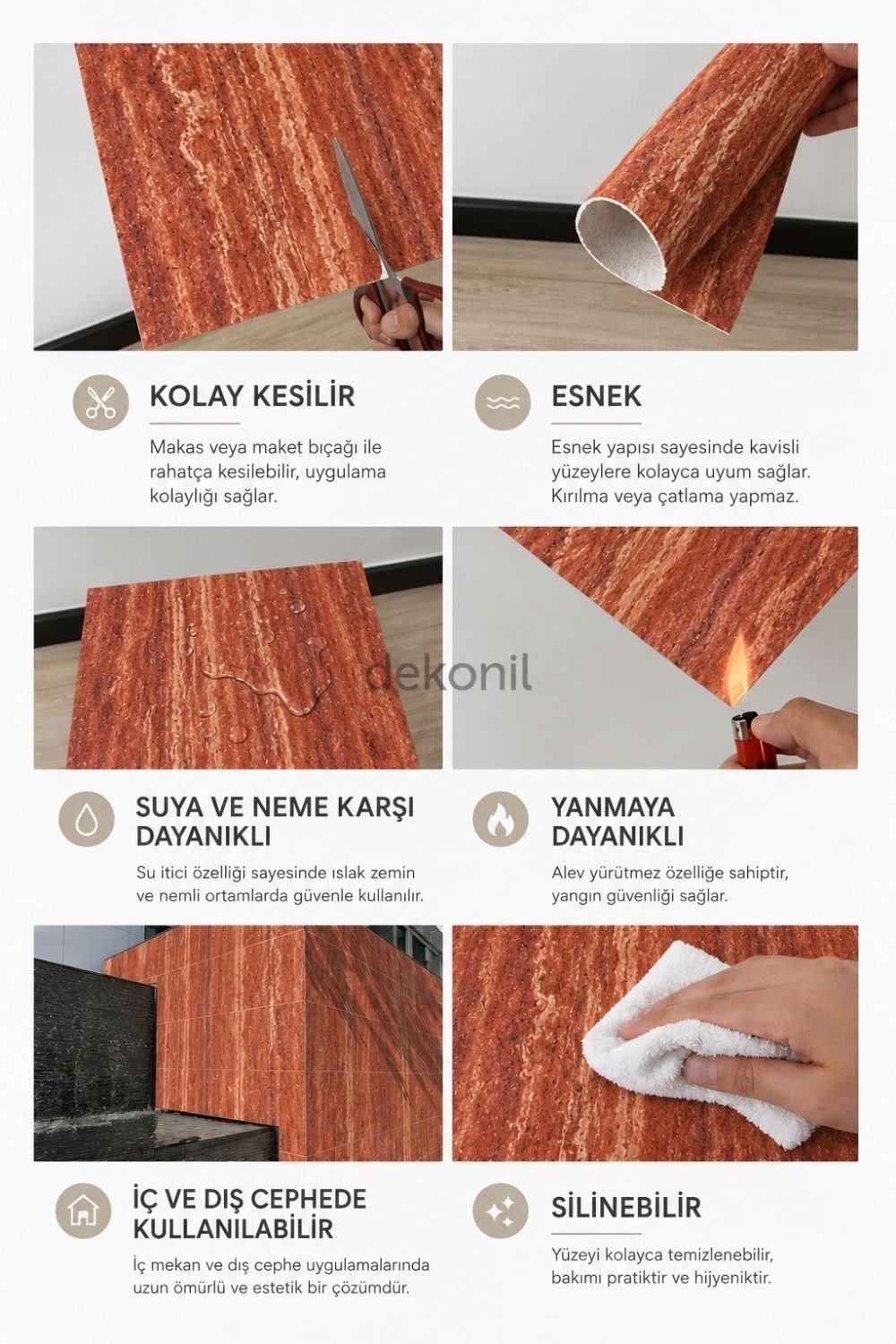 Kızıl Traverten Flexinil Stone İnce Esnek Doğal Taş Panel 60*280 cm