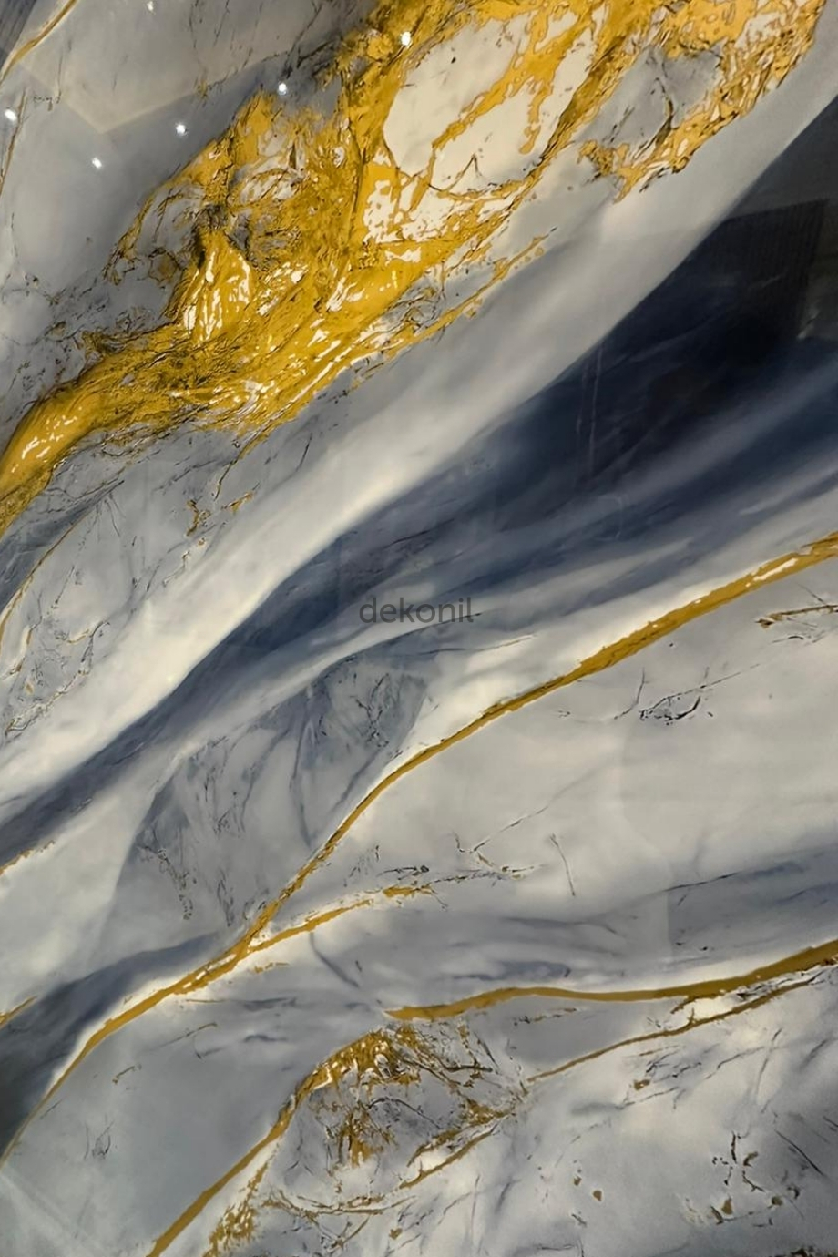 Mavi Altın Damarlı Mermer Desenli Pvc Duvar Paneli 122*244cm