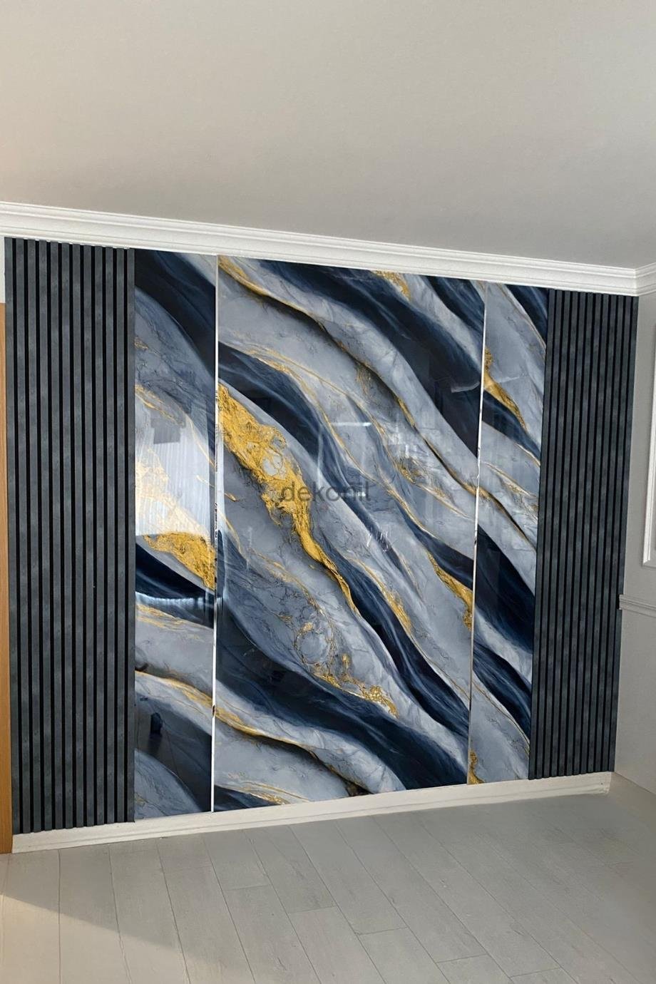 Mavi Altın Damarlı Mermer Desenli Pvc Duvar Paneli 122*244cm