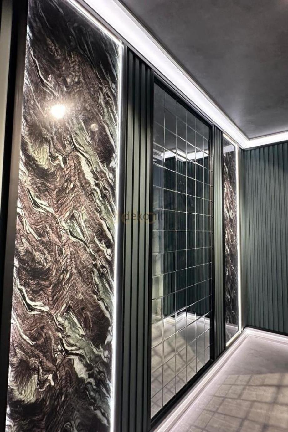 Onyx Black Mermer Desenli Işık Geçiren PVC Panel 122*244