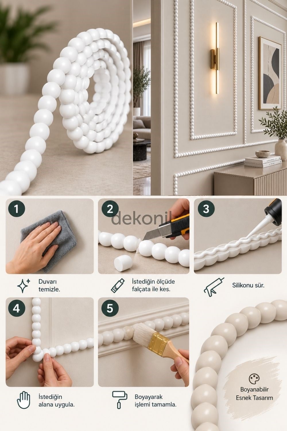 Oval Boyanabilir Esnek Duvar Çıtası 1,5*100*0,8cm