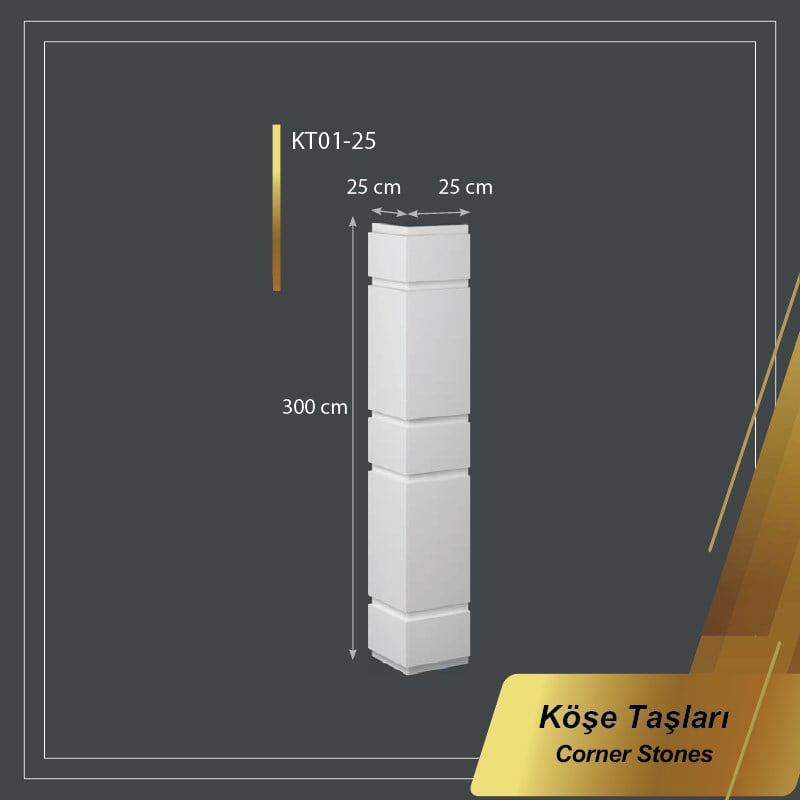 Poliüretan Boyanabilir Dış Cephe Köşe Taşları 25*300cm