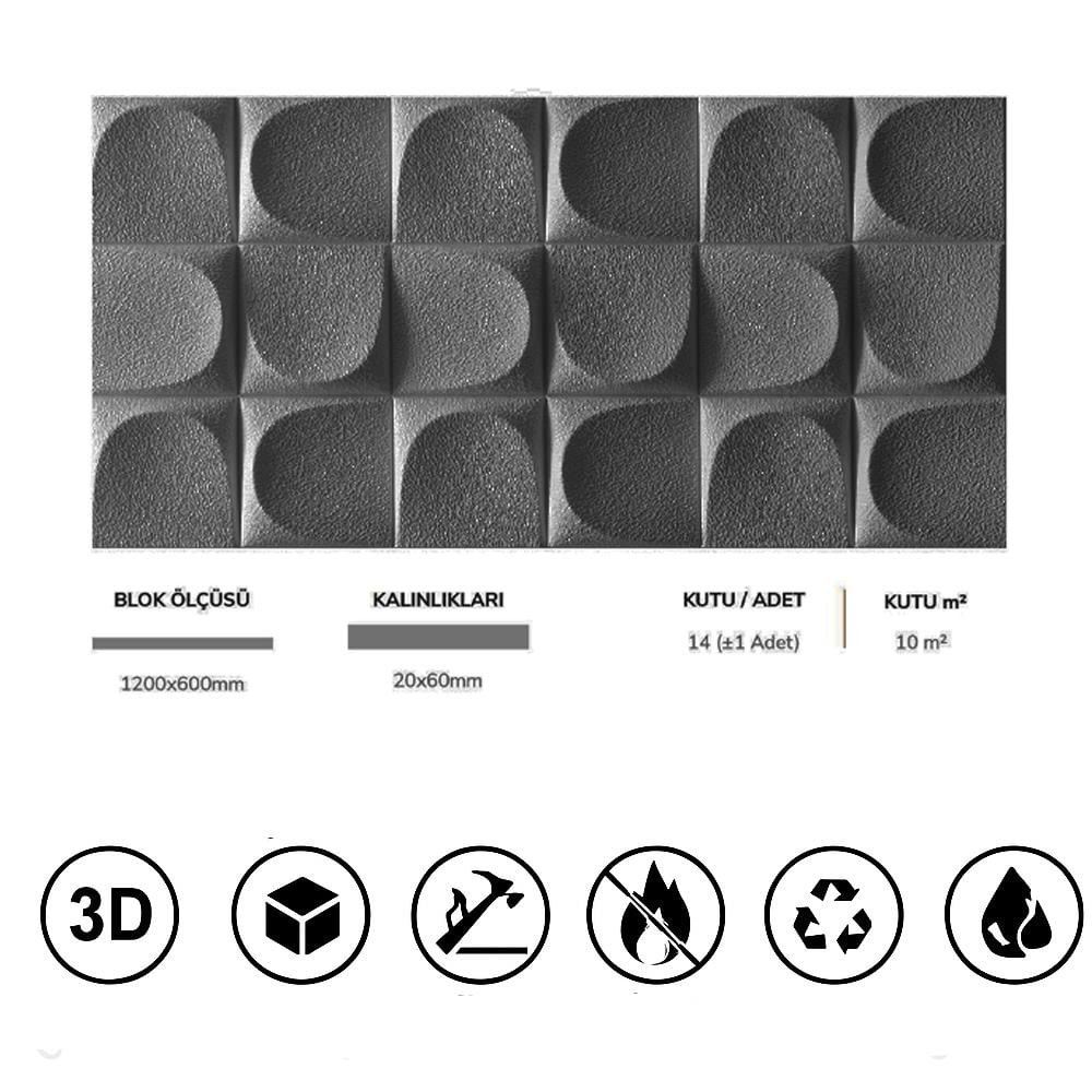Poliüretan Opal Duvar Paneli Antrasit 60*120 cm