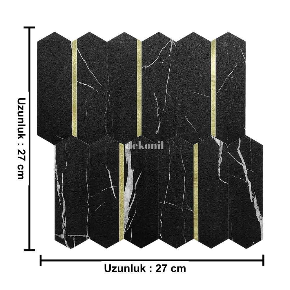 PrimeLock Kendinden Yapışkanlı Mozaik Karo Mermer Siyah Gold 27*27 cm (10 Adet)
