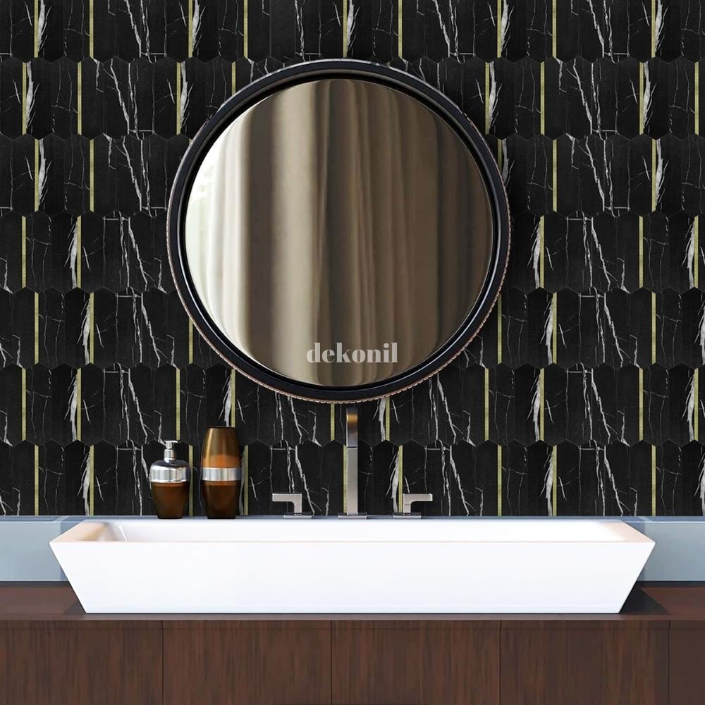 PrimeLock Kendinden Yapışkanlı Mozaik Karo Mermer Siyah Gold 27*27 cm (10 Adet)