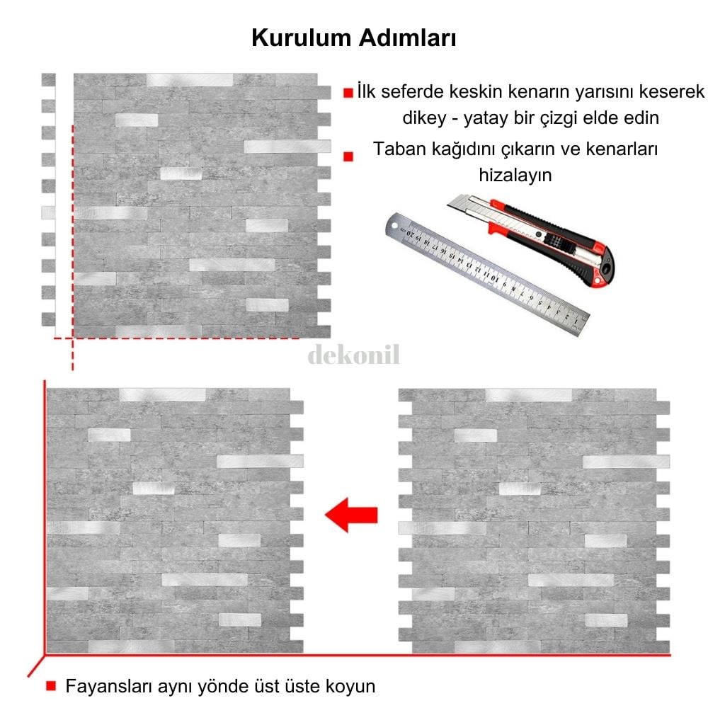 PrimeLock Kendinden Yapışkanlı Mozaik Karo Taş - Gümüş 27*27 cm (10 Adet)