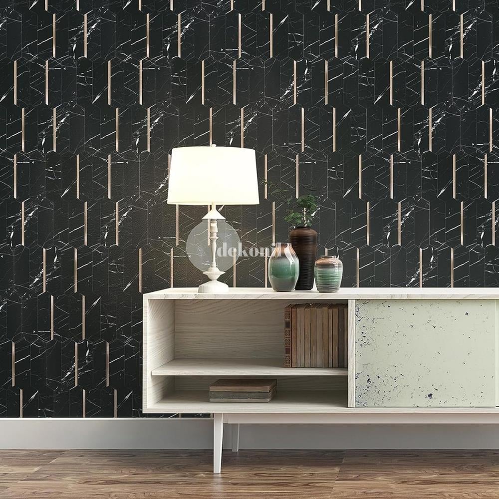 PrimeLock Kendinden Yapışkanlı Mozaik Karo Mermer Siyah Gold 27*27 cm (10 Adet)