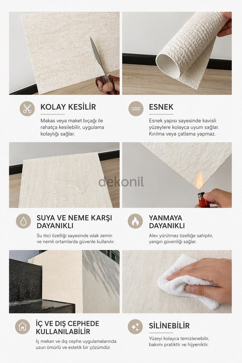 Serena Beyaz Sıva Flex Stone İnce Esnek Doğal Taş Panel 60*120 cm