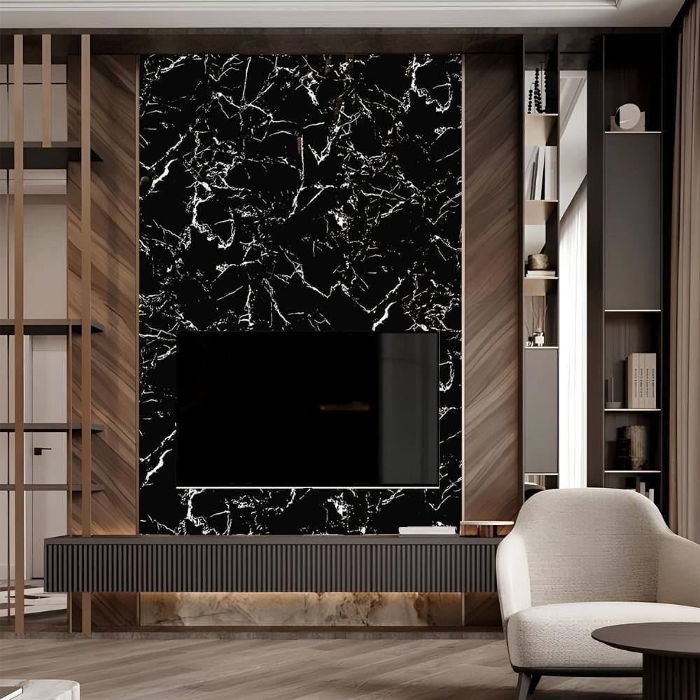 Siyah Beyaz Mermer Desenli Pvc Duvar Paneli 122*244cm