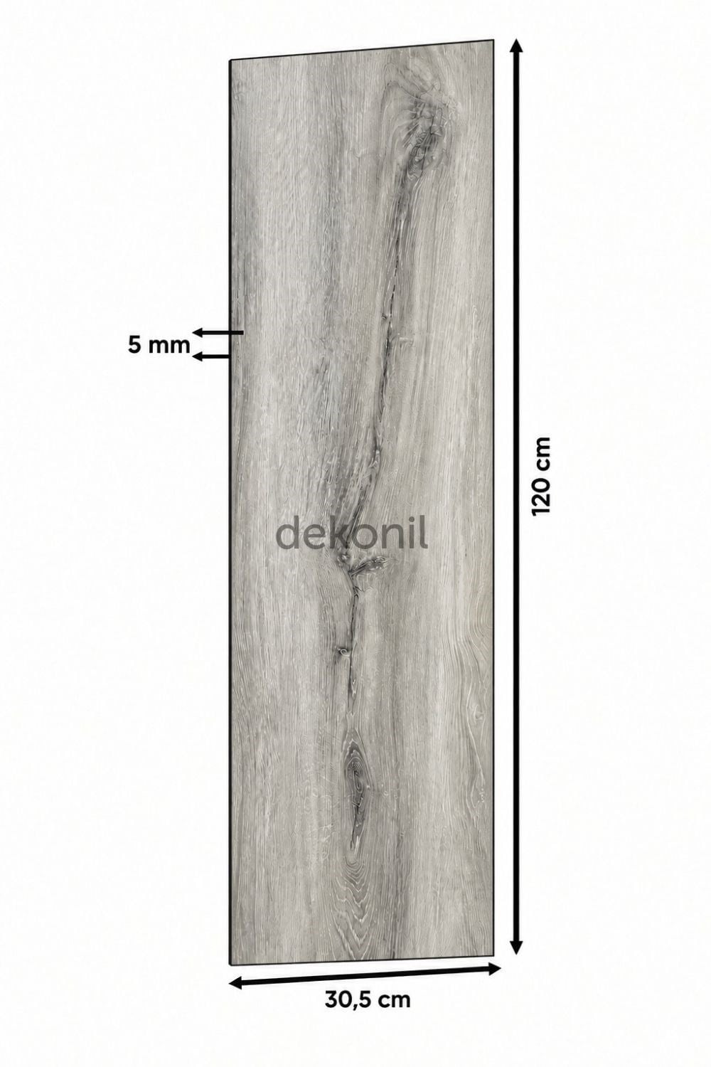 SPC Parke Duman Meşe Desenli – Su Geçirmez Zemin Paneli 22,8*120 cm (Paket: 9 Adet / 2,50 m²)