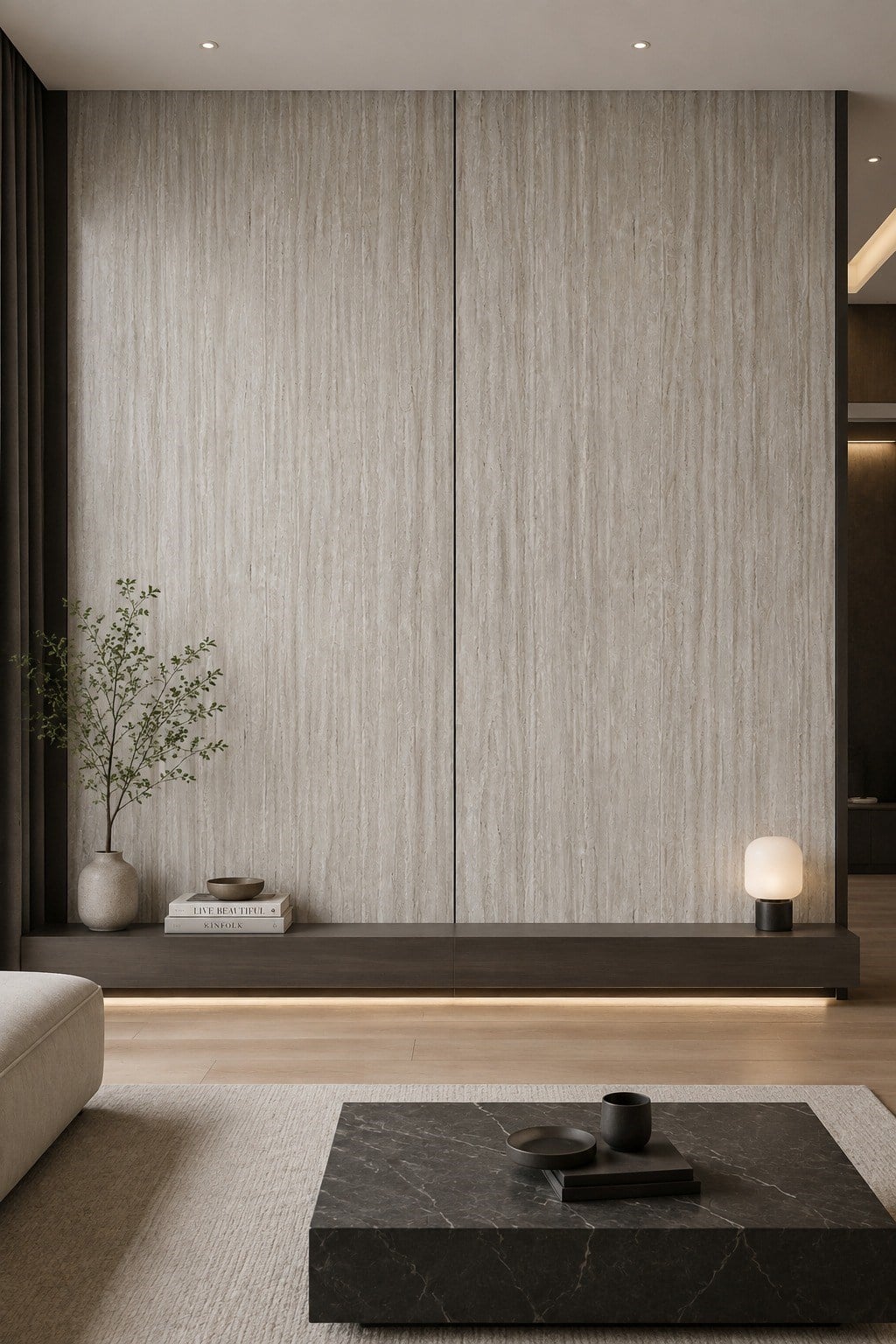 Traverten Desenli Bambu Duvar Paneli 122*244 cm