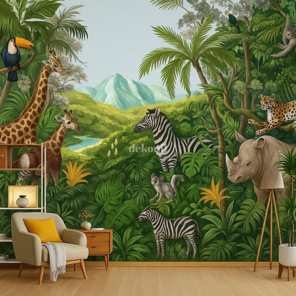 ورق جدران مطبوع مخصص بنقوش استوائية، مصنوع من نسيج