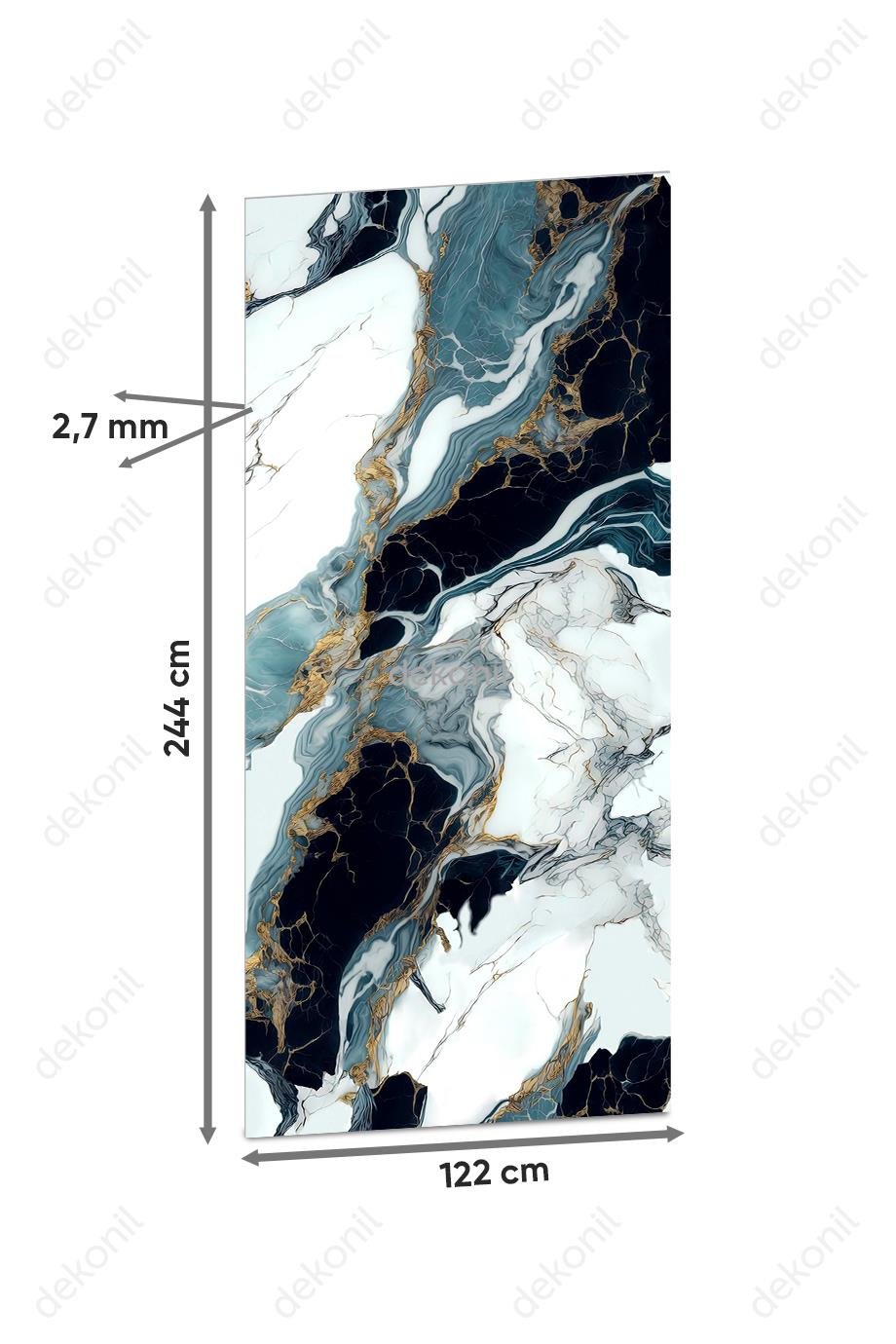 لوحة حائط من مادة البولي فينيل كلوريد بنمط رخامي أبيض أسود ذهبي 122*244 سم