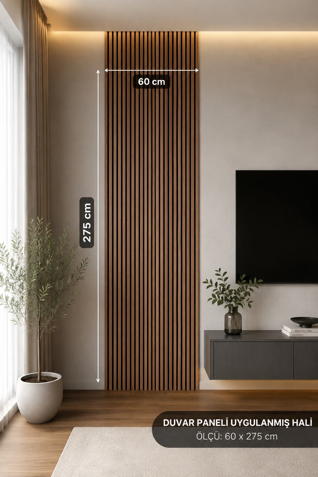 Yeni Nesil Lambri Duvar Paneli Ceviz 60*275 cm