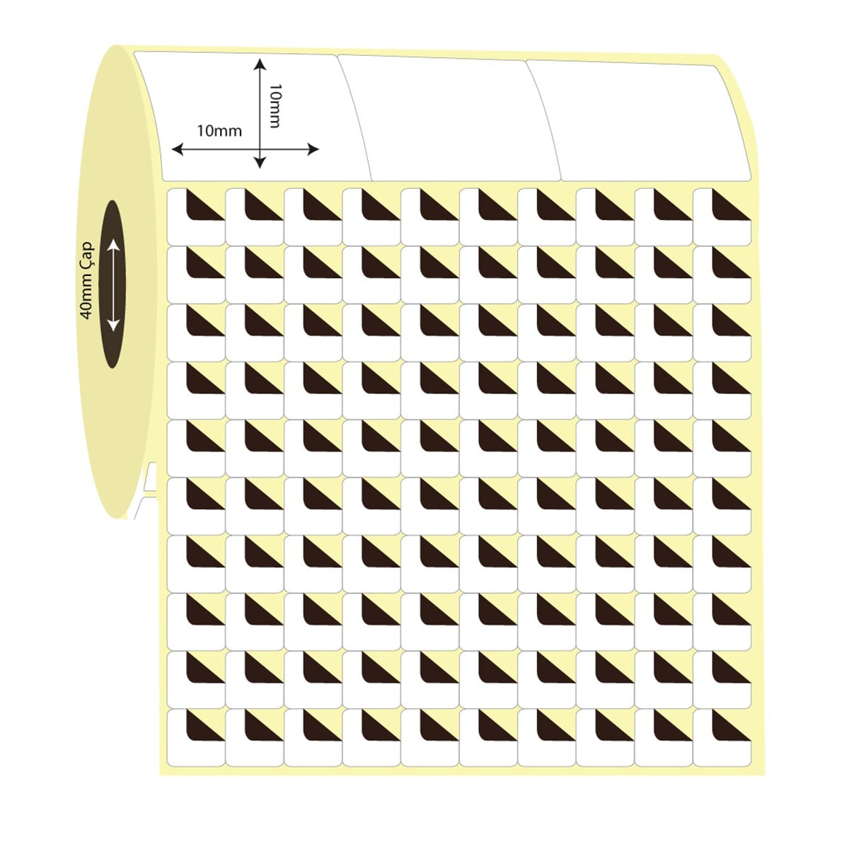 Kuşe Sürsajlı-Örtücü Etiket (sticker)10mm x 10mm 10'lu Bitişik Kuşe Sürsajlı Etiket