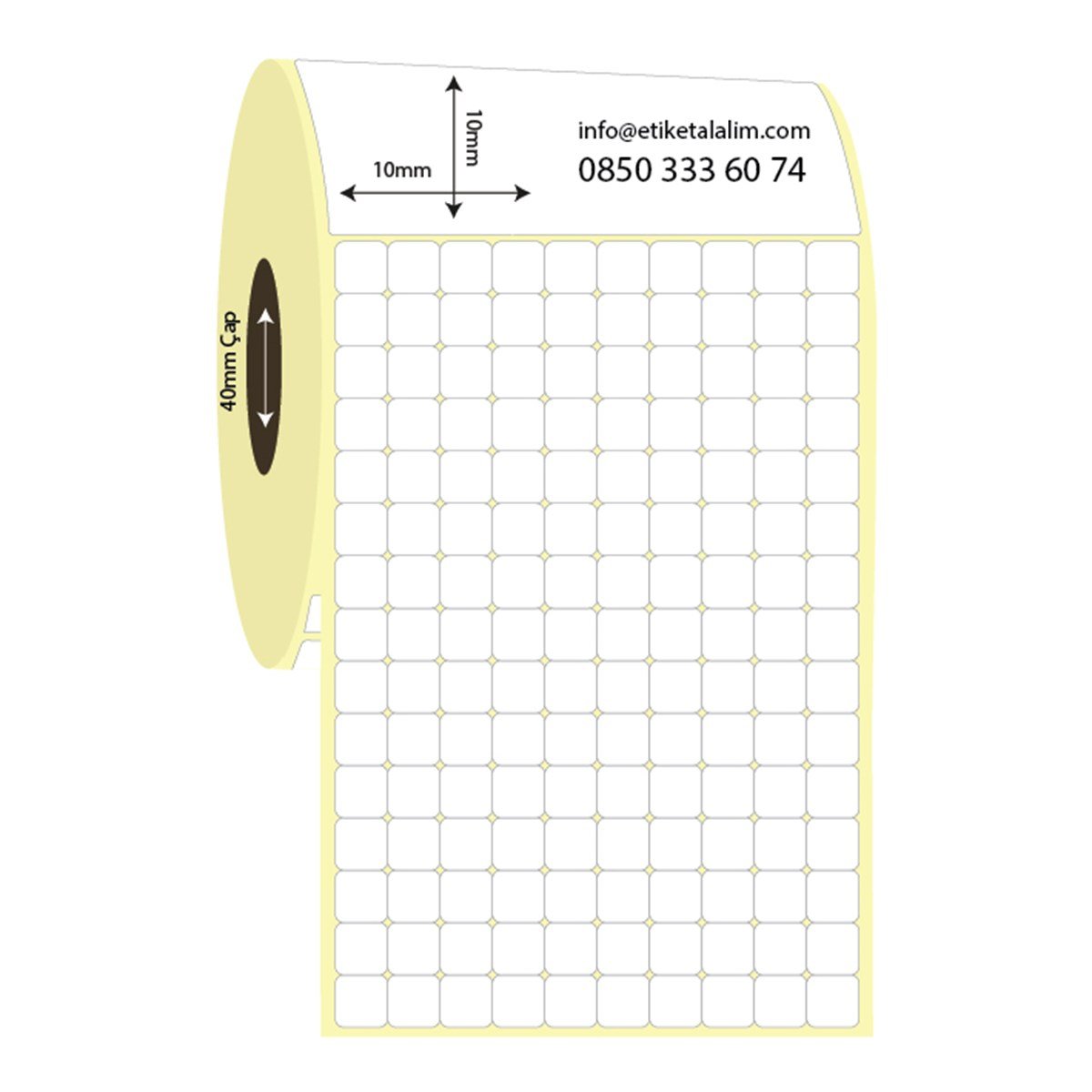 Lamine Termal (Sticker)10mm x 10mm 10'lu Bitişik Lamine Termal Etiket