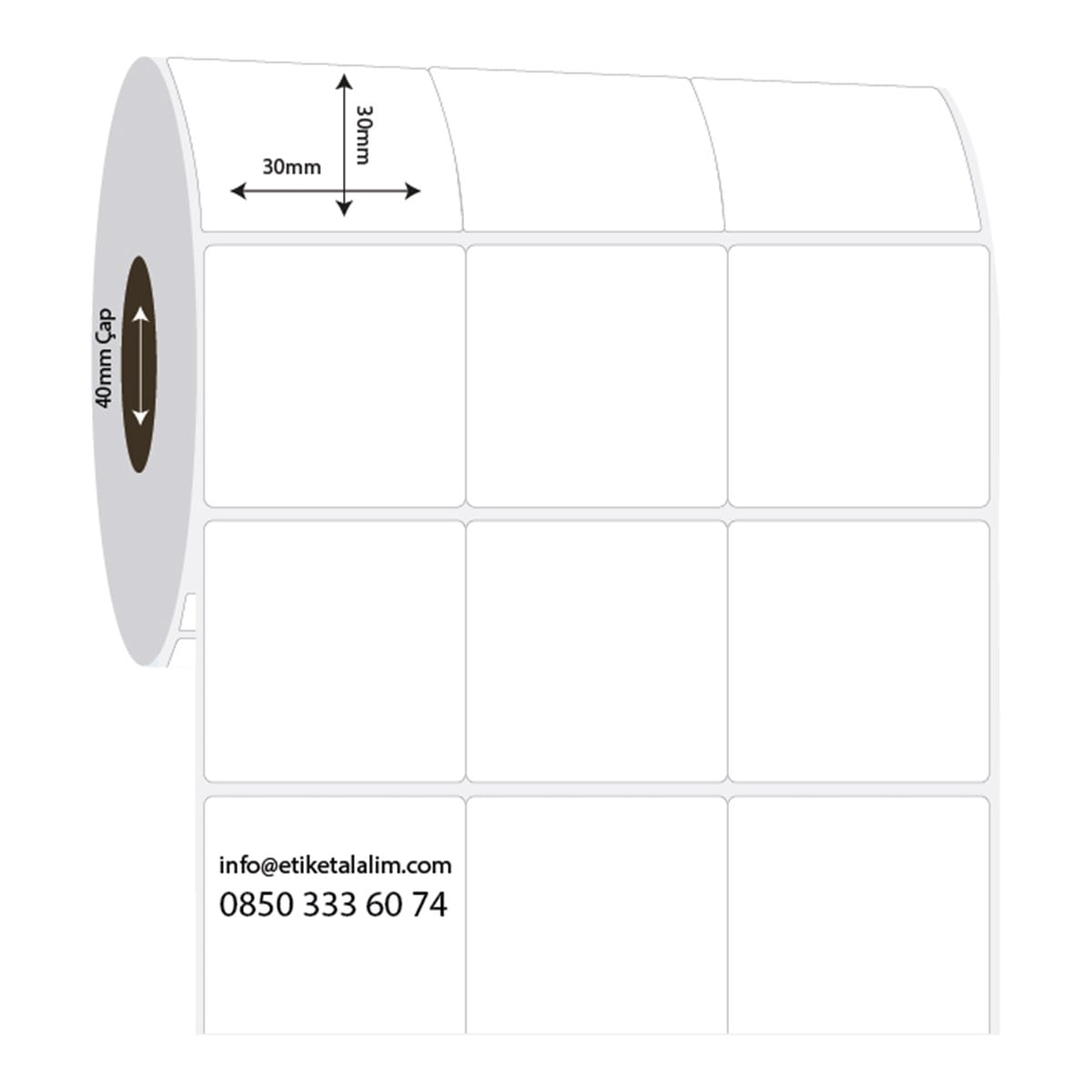 PP Opak Etiket30mm x 30mm 3'lü Bitişik  PP Opak Etiket