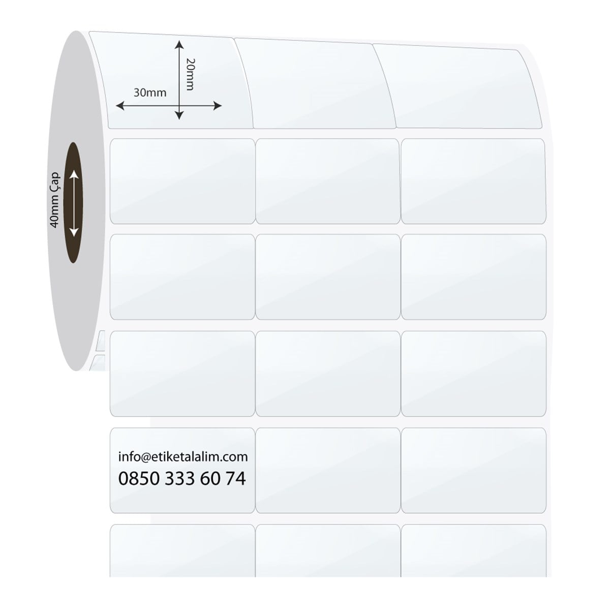 PP Şeffaf Etiket30mm x 20mm 3'lü Bitişik PP Şeffaf Etiket