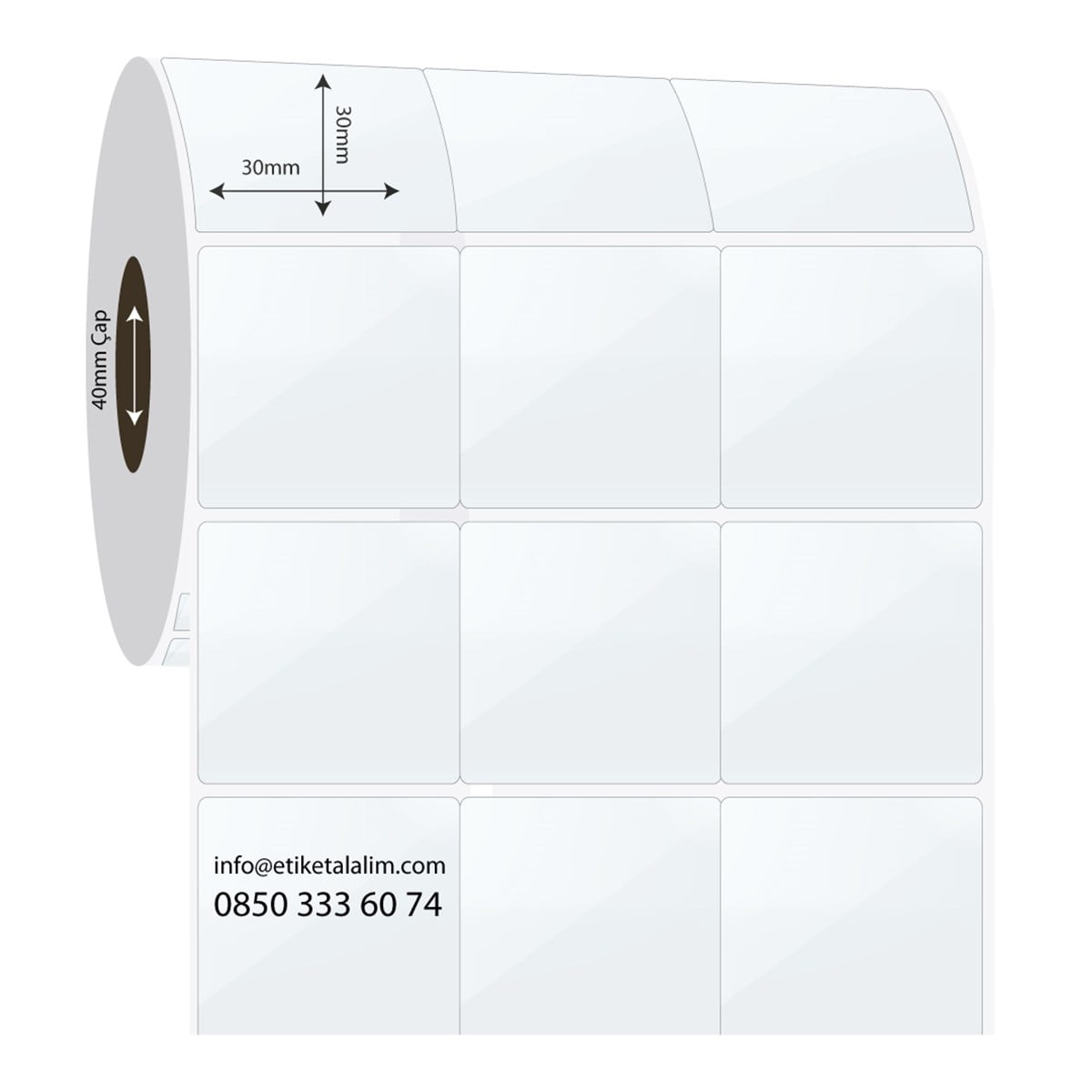PP Şeffaf Etiket30mm x 30mm 3'lü Bitişik  PP Şeffaf Etiket