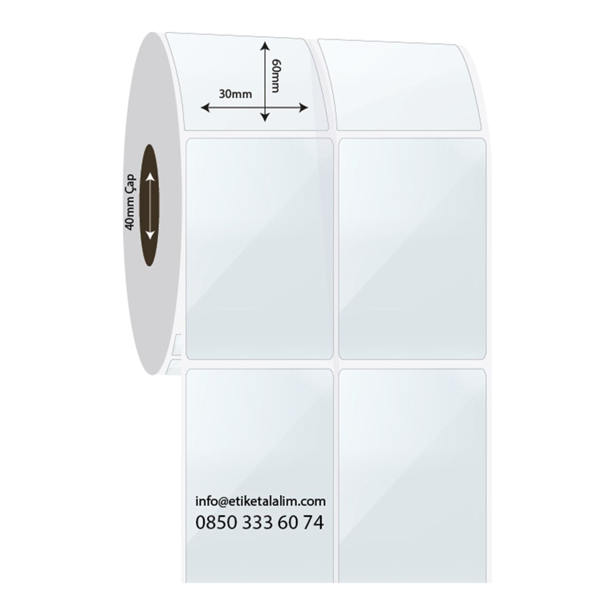 PP Şeffaf Etiket30mm x 60mm 2'li Ara Boşluklu PP Şeffaf Etiket