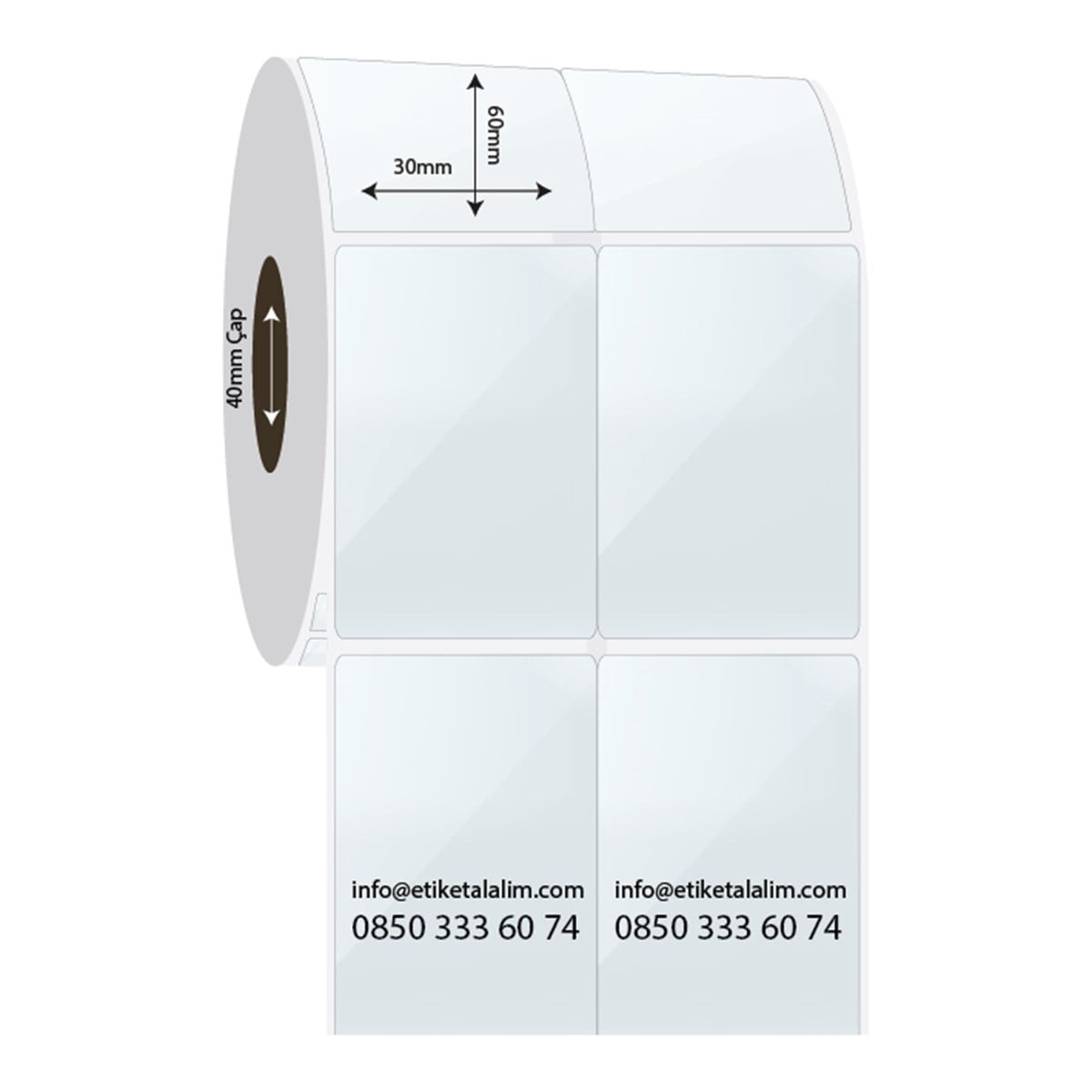 PP Şeffaf Etiket30mm x 60mm 2'li Bitişik PP Şeffaf Etiket