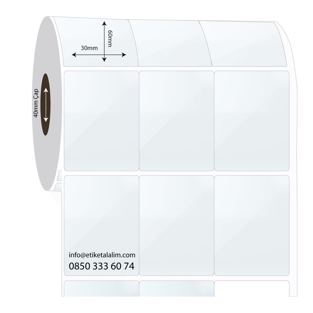 PP Şeffaf Etiket30mm x 60mm 3'lü Bitişik PP Şeffaf Etiket