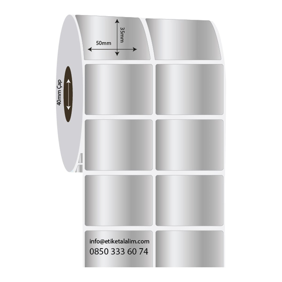 Silver Mat Etiket (Sticker)50mm x 35mm 2'li Ara Boşluklu Silver Mat Etiket