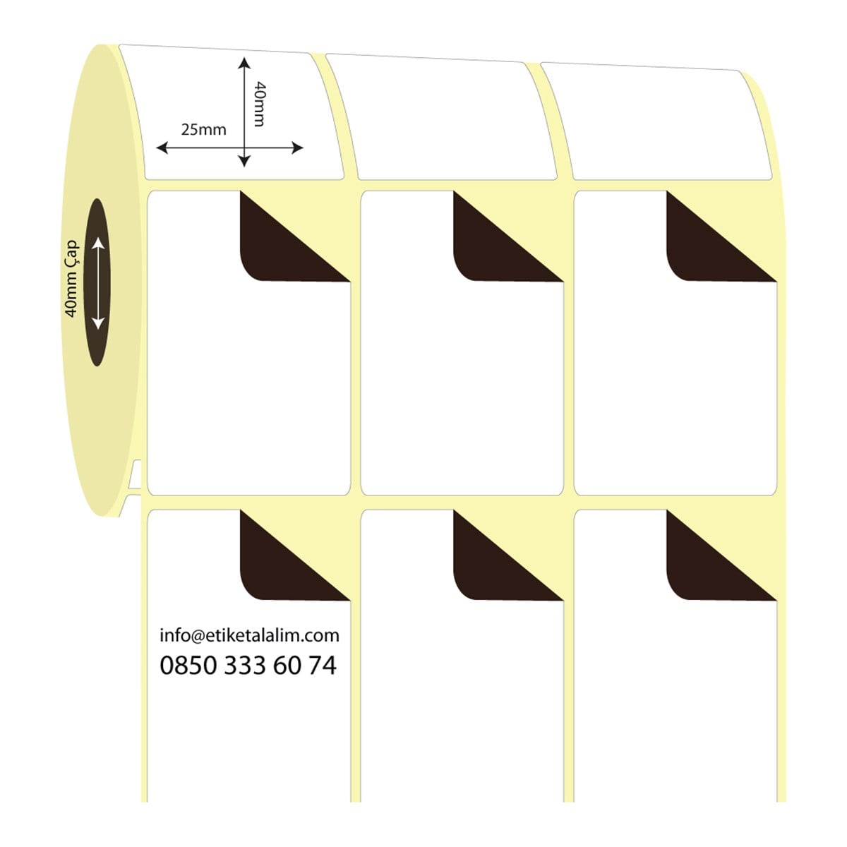 Termal Sürsajlı-Örtücü Etiket (sticker)25mm x 40mm 3'lü Ara Boşluklu Termal Sürsajlı Etiket